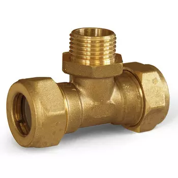 тройник переходной STAHLMANN (M) 15х1/2х15 НР соединение 2 гофр труб 15А с 1/2" Easy Fix латунь