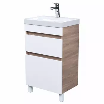 тумба без раковины напольная с ящиками IDDIS Aske 50см белая/под дерево