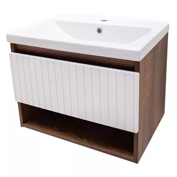 тумба без раковины подвесная Акваль Нова 60см каштан/белый матовый софт