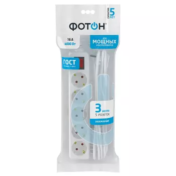 удлинитель 3м 5-местный с/з с выключателем 16А для офиса 16-35ЕS белый