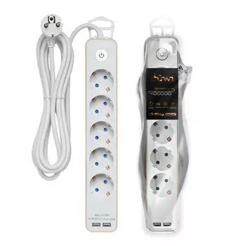 удлинитель DUWI Supraline GOLD 3м 3х1,5мм кв 5 гнезд с выключателем с/з 16А 2USB белый