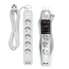 удлинитель DUWI Supraline SILVER 3м 3х1,5мм кв 5 гнезд с выключателем с/з 16А 2USB белый