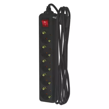 удлинитель ФОТОН 3м 5-местный 16А c/ш с/з c выкл черный