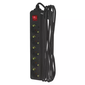 удлинитель ФОТОН 5м 5 гнезд с/з 3х1кв мм 16А черный