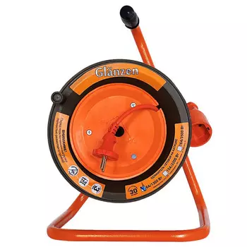 удлинитель на катушке GLANZEN силовой 30м б/з с выносной розеткой 16А оранжевый