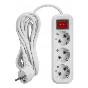 удлинитель ОНЛАЙТ 5м 3-местный с/з IP20 16А с выключателем белый