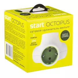 удлинитель сетевой СТАРТ Octopus 16А 3500Вт 3 розетки 3м белый зеленый