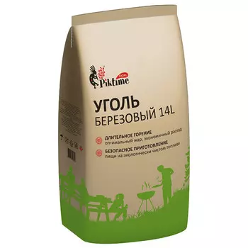 уголь Piktime березовый 14л 1,3кг