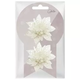 украшение Рождественский цветок 2шт 8см пластик жемчужный