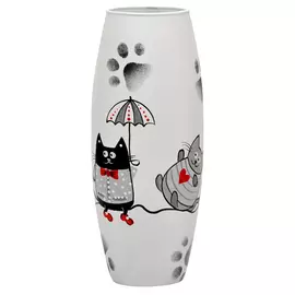 ваза Коты под зонтом 25см бочка стекло ручная роспись