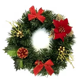 венок новогодний 25см с пуансеттией красной
