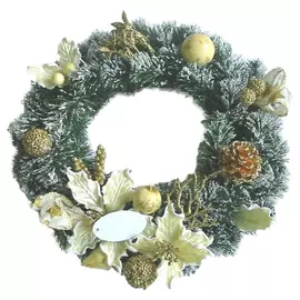венок новогодний 30см с пуансеттией бело-золотой