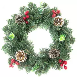 венок новогодний 30см зеленый с шишками и ягодами
