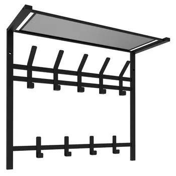 вешалка настенная с полкой двухярусная Торонто 9 крючков670х270х585мм черная