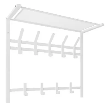 вешалка настенная с полкой двухярусная Торонто 9 крючков 670х270х585мм белая