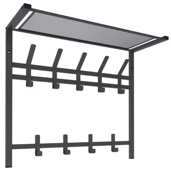 вешалка настенная с полкой двухярусная Торонто 9 крючков 670х270х585мм графит