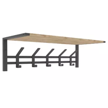 вешалка настенная с полкой ТОРОНТО 5 крючков 670х270х270мм металл/ЛДСП черная/дуб вотан