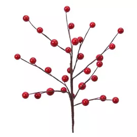ветка новогодняя Ягоды жемчужные красные 26см