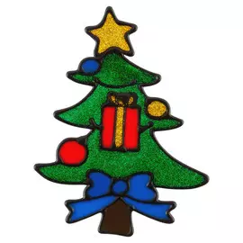 витраж Ель новогодняя 13,5х10,2см ПВХ мультиколор