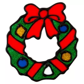 витраж Новогодний венок 12х10,2см ПВХ мультиколор