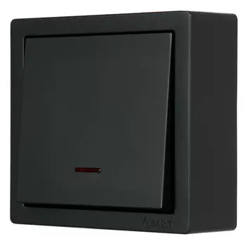 выключатель 1 клавишный LEZARD Leto с индикацией чёрный бархат