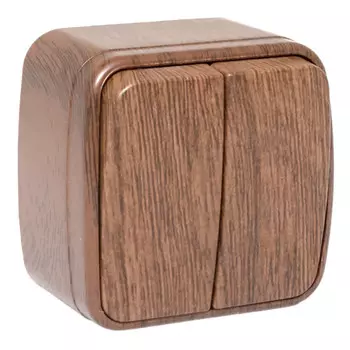 выключатель 2-клавишный EKF Минск 10А тёмное дерево