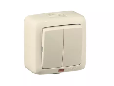 выключатель 2-клавишный HEGEL Alfa Aqua IP44 с индикатором, слоновая кость