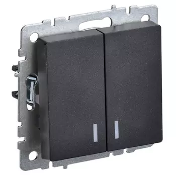 выключатель 2-клавишный IEK BRITE с индикацией 10А черный