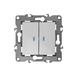 выключатель 2-клавишный ЭРА серия 12 с индикатором, белый