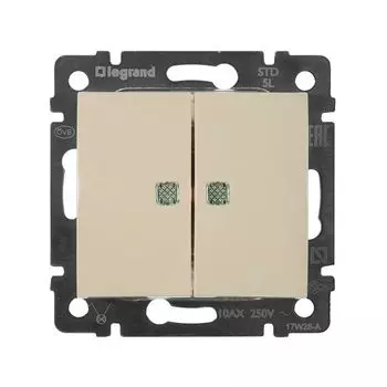 выключатель 2-клавишный LEGRAND Valena с подсветкой IP20 слоновая кость