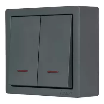 выключатель 2-клавишный LEZARD Leto с подсветкой графит
