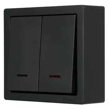 выключатель 2-клавишный LEZARD Leto с подсветкой чёрный бархат