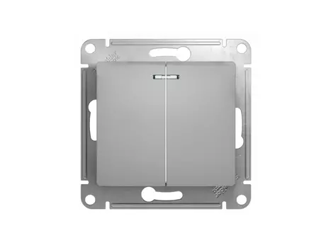 выключатель 2-клавишный SCHNEIDER ELECTRIC Glossa с индикатором, алюминий