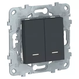 выключатель 2-клавишный SCHNEIDER ELECTRIC Unica Studio с индикатором, антрацит