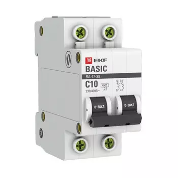 выключатель автоматический EKF Basic 2Р 10А С ВА47-29 4.5кА