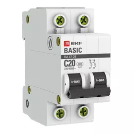 выключатель автоматический EKF Basic 2Р 20А С ВА47-29 4.5кА