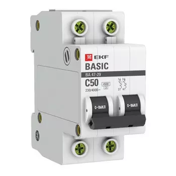 выключатель автоматический EKF Basic 2Р 50А С ВА47-29 4.5кА