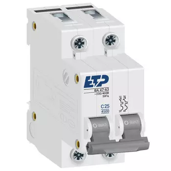 выключатель автоматический ETP 2P 25А тип C 4,5 кА