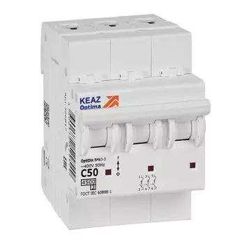 выключатель автоматический КЭАЗ OptiDin 3P 50А тип С 4,5kA