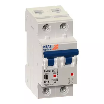 выключатель автоматический КЭАЗ OptiDin двухполюсный 16А C 6кА УХЛ3