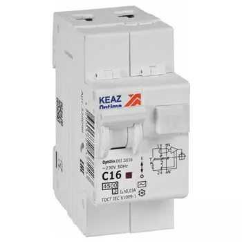выключатель дифференциального тока КЭАЗ (АВДТ) 2P 16А 30мА тип АС С 4,5кА