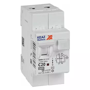 выключатель дифференциального тока КЭАЗ (АВДТ) 2P 20А 30мА тип АС С 4,5кА