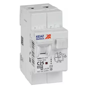 выключатель дифференциального тока КЭАЗ (АВДТ) 2P 25А 30мА тип АС С 4,5кА