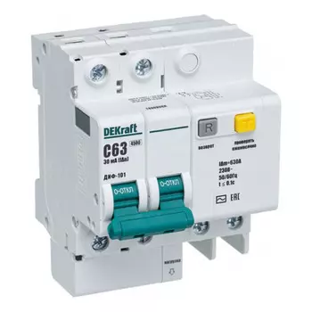 выключатель дифференциальный DEKRAFT 63А 2P 30мА тип AC С 4,5кА (АВДТ)