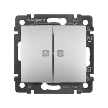 выключатель Legrand Valena 2-клавишный с подсветкой IP20 алюминий