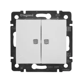 выключатель Legrand Valena 2-клавишный с подсветкой IP20 белый