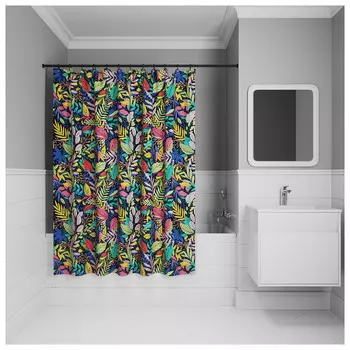 занавеска для ванной комнаты IDDIS Base 200х180см полиэстер яркий растительный принт
