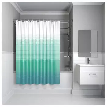 занавеска для ванной комнаты IDDIS Base 200х180см полиэстер зелено-голубые полосы