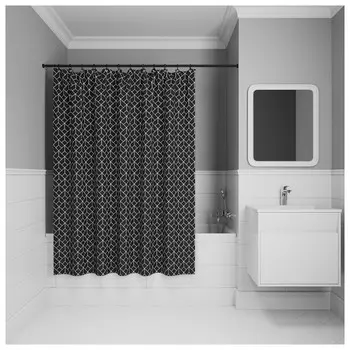 занавеска для ванной комнаты IDDIS Base 200х180см полиэстер черно-белая геометрия