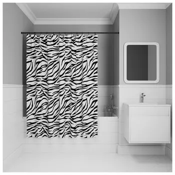 занавеска для ванной комнаты IDDIS Base 200х180см полиэстер черно-белая полоска